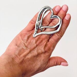 NWT Gorgeous Huge Big Silver Thick Heart Shaped Shiny Ring OS Adustable One Size